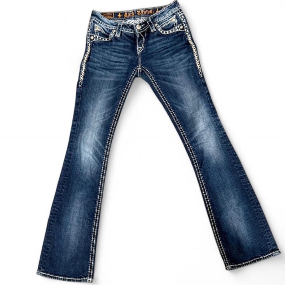 Rock Revival Y2K Lowrise Flared Blue Jeans